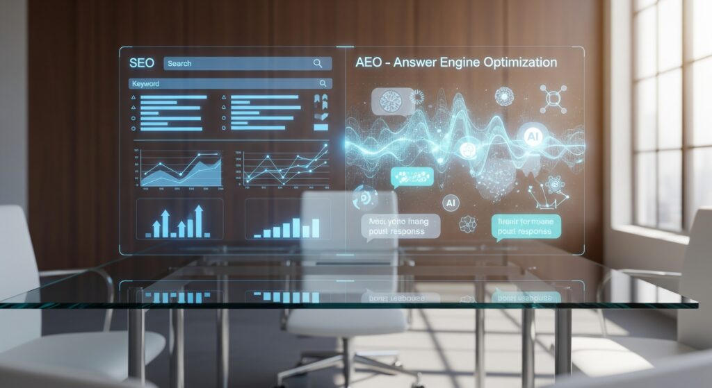 Holographic Illustration SEO vs AEO