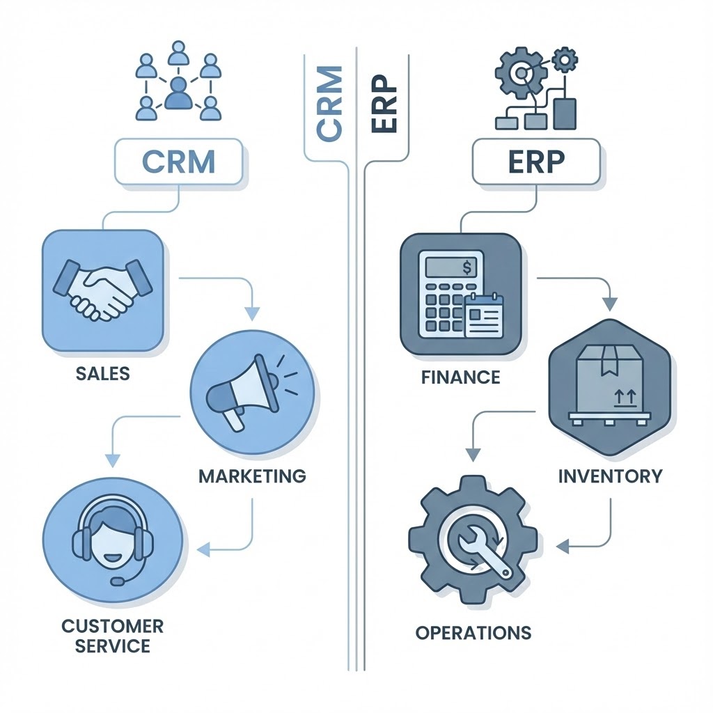 Infografis Perbedaan CRM vs ERP