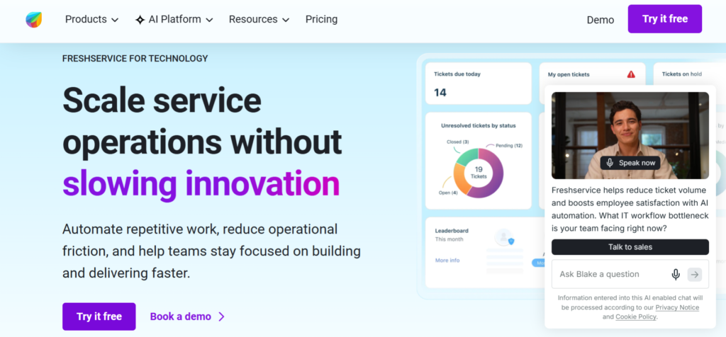 Homepage FreshService 