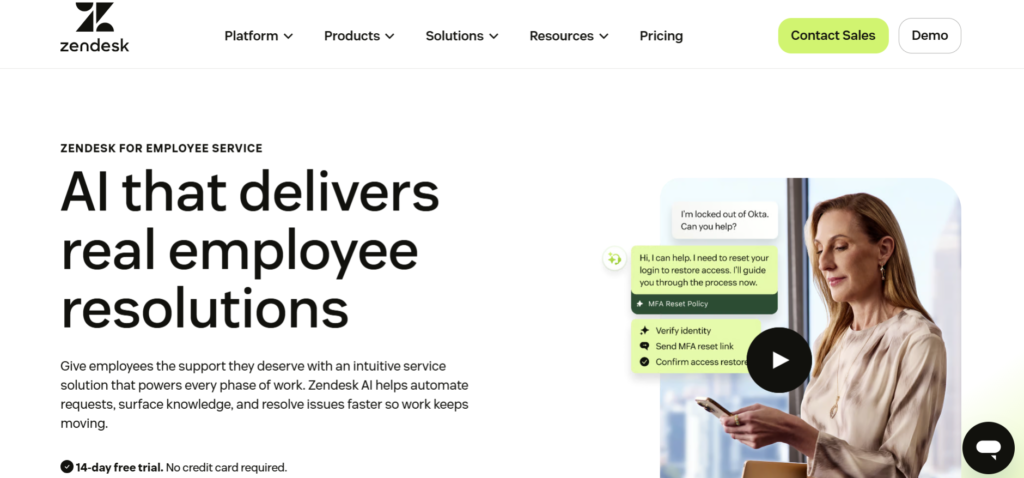 Homepage Zendesk ITSM