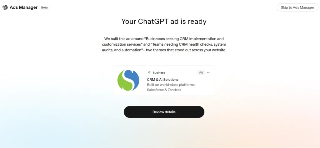 Setting ChatGPT Ads